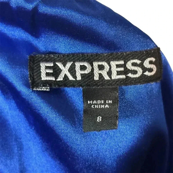 Express Women's Strapless Faux Wrap Dress Size 8 Royal Blue Formal Elegant - Picture 5 of 11